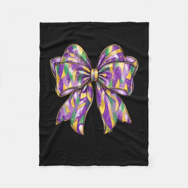 Mardi Gras Coquette Bow 2  Fleece Blanket (Front)