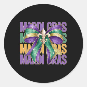 Mardi Gras Coquette Bow Classic Round Sticker