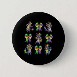 Mardi Gras Coquette Bow Cute Racoon Dancing Trash 6 Cm Round Badge