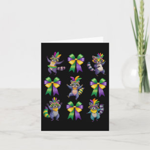 Mardi Gras Coquette Bow Cute Racoon Dancing Trash Card
