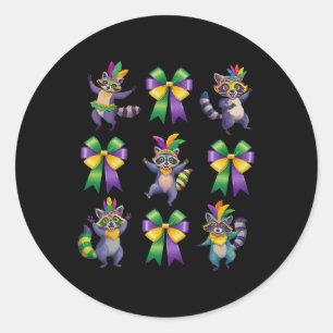 Mardi Gras Coquette Bow Cute Racoon Dancing Trash Classic Round Sticker