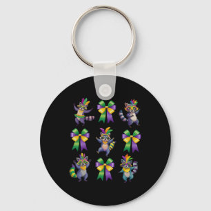 Mardi Gras Coquette Bow Cute Racoon Dancing Trash Key Ring