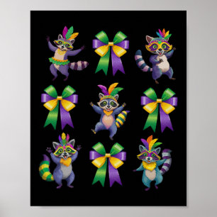 Mardi Gras Coquette Bow Cute Racoon Dancing Trash Poster