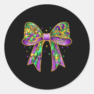 Mardi Gras Coquette Bow Fat Tuesday New Orleans Wo Classic Round Sticker
