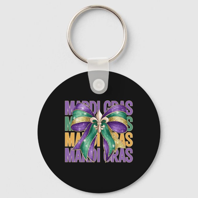 Mardi Gras Coquette Bow  Key Ring (Front)
