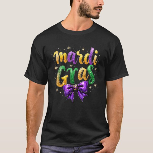 Mardi Gras Coquette Bow New Orleans Carnival Parad T-Shirt (Front)
