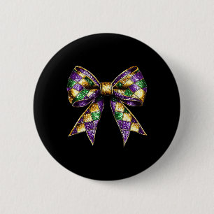 Mardi Gras Coquette Bow New Orleans Fat Tuesday Wo 6 Cm Round Badge