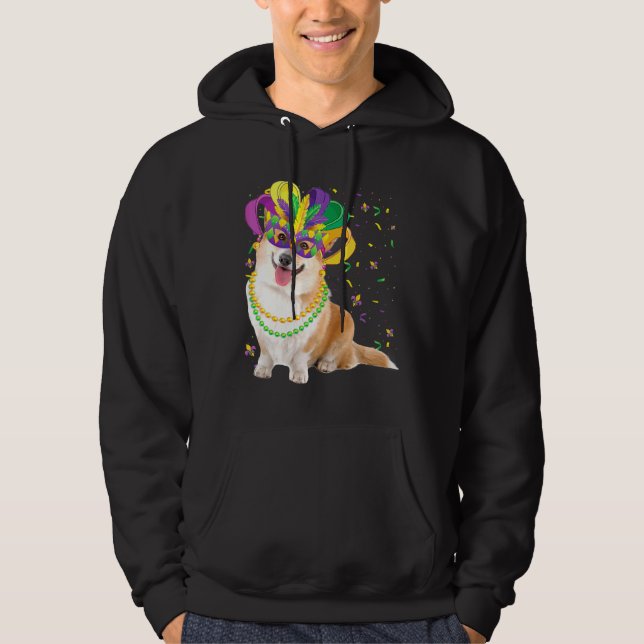 Mardi Gras Corgi Dog Animal Festival Party Hoodie (Front)