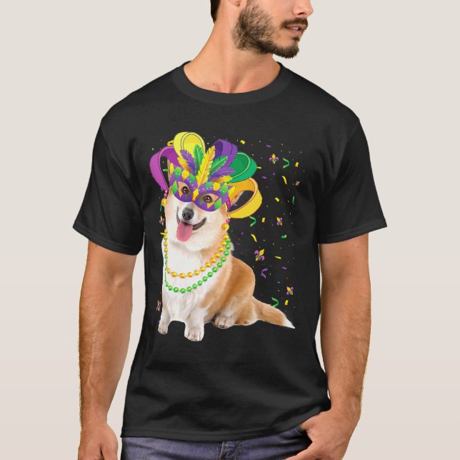 Mardi Gras Corgi Dog Animal Festival Party T-Shirt (Front)