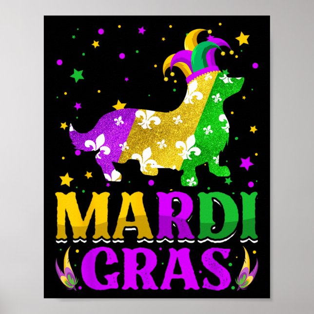 Mardi Gras Corgi Dog Lover Carnival Jester  Poster (Front)