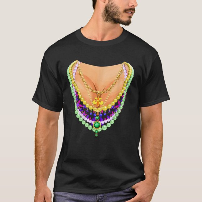 Mardi Gras Costume Flash Cleavage for Women Girls T-Shirt (Front)
