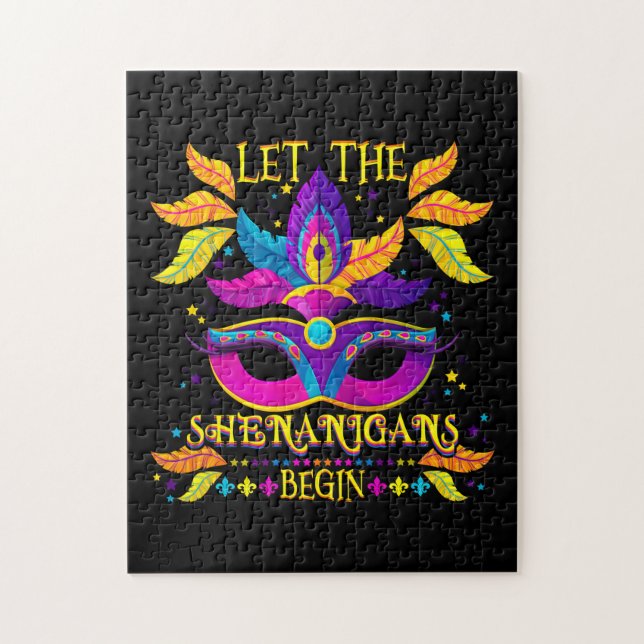 Mardi Gras Costume Let The Shenanigans Begin Mask Jigsaw Puzzle (Vertical)