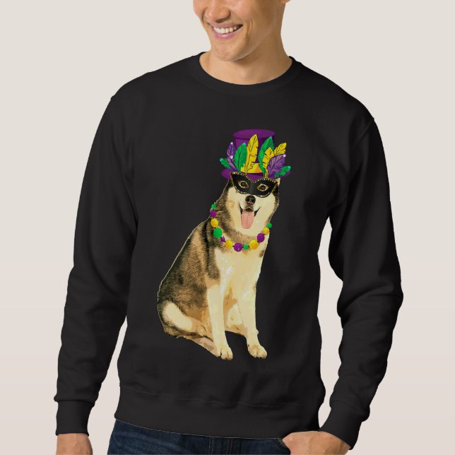 Mardi Gras Costume Mask Siberian Husky Sweatshirt (Front)