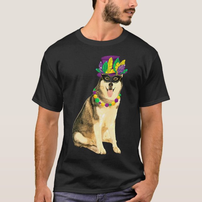 Mardi Gras Costume Mask Siberian Husky T-Shirt (Front)