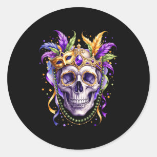 Mardi gras costume sugar skull beads carnival new classic round sticker