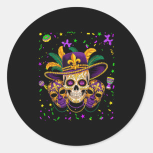 Mardi gras costume sugar skull carnival new orlean classic round sticker
