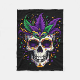 Mardi Gras Costume Sugar Skull Carnival New Orlean Fleece Blanket