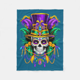 Mardi Gras Costume Sugar Skull Illustration Fleece Blanket