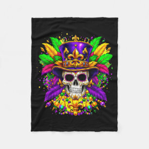 Mardi Gras Costume Sugar Skull Illustration Fleece Blanket