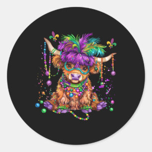 Mardi Gras Cow Wearing Mardi Gras Costume Beads Classic Round Sticker