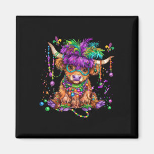 Mardi Gras Cow Wearing Mardi Gras Costume Beads Magnet