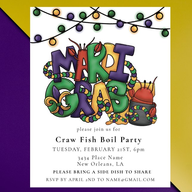 Mardi Gras Crawfish Boil Party Masquerade Invitation Postcard (Creator Uploaded)