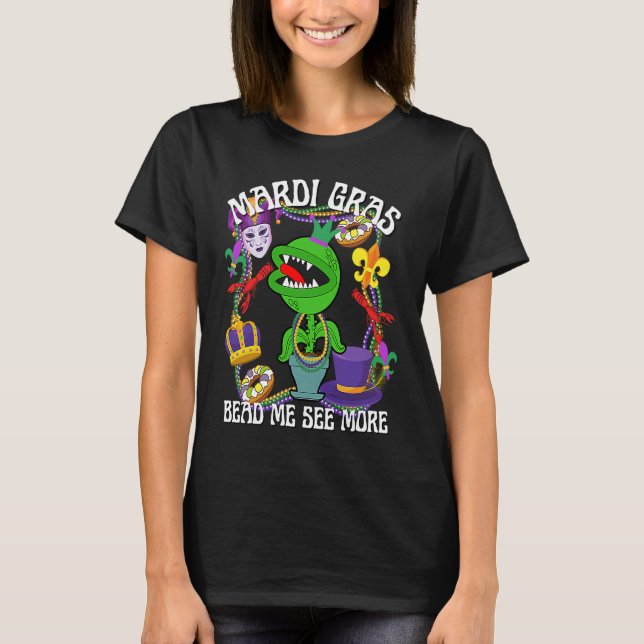 Mardi Gras Crawfish Crawdad Feed Me Beads Jester H T-Shirt (Front)