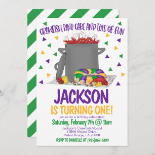 Mardi Gras Crawfish First Birthday Invitation