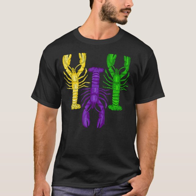 Mardi Gras Crawfish Jester Hat Bead Tee New Orlean (Front)