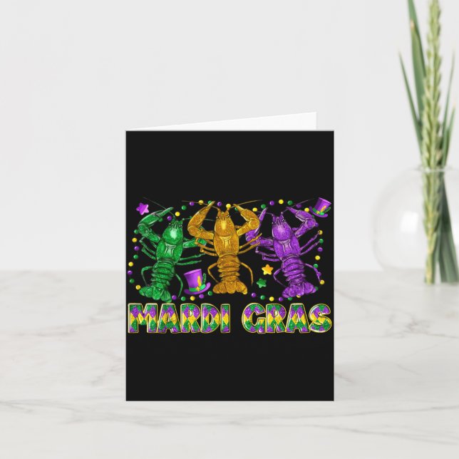 Mardi Gras Crawfish Jester Hat Bead Tee New Orlean Card (Front)