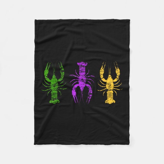 Mardi Gras Crawfish Jester Hat Bead Tee New Orlean Fleece Blanket (Front)
