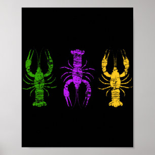 Mardi Gras Crawfish Jester Hat Bead Tee New Orlean Poster