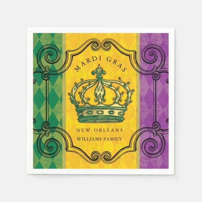 Mardi Gras Crown Family Name Napkin (Front)