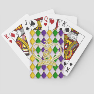 Mardi Gras Crown Harlequin Pattern White Playing Cards