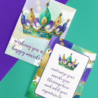 Mardi Gras Crown with Beads Greetings Holiday Card