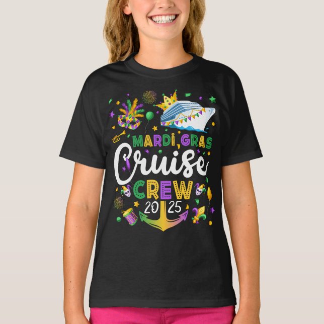 Mardi Gras Cruise Crew 2025 Matching Girl T-Shirt (Front)