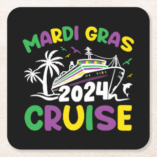 Mardi Gras Cruise Squad Square Paper Coaster