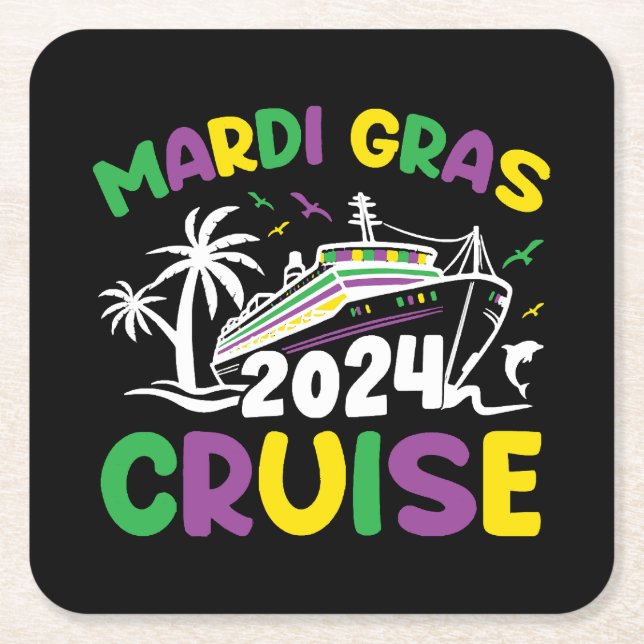 Mardi Gras Cruise Squad Square Paper Coaster (Front)