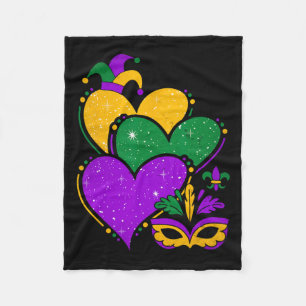 Mardi Gras Cute Hearts Women Girls Kids Vintage Fleece Blanket