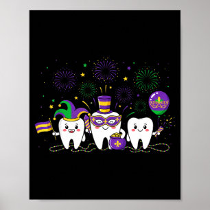 Mardi Gras Cute Three Teeth Beads Mardi Gras Denti Poster