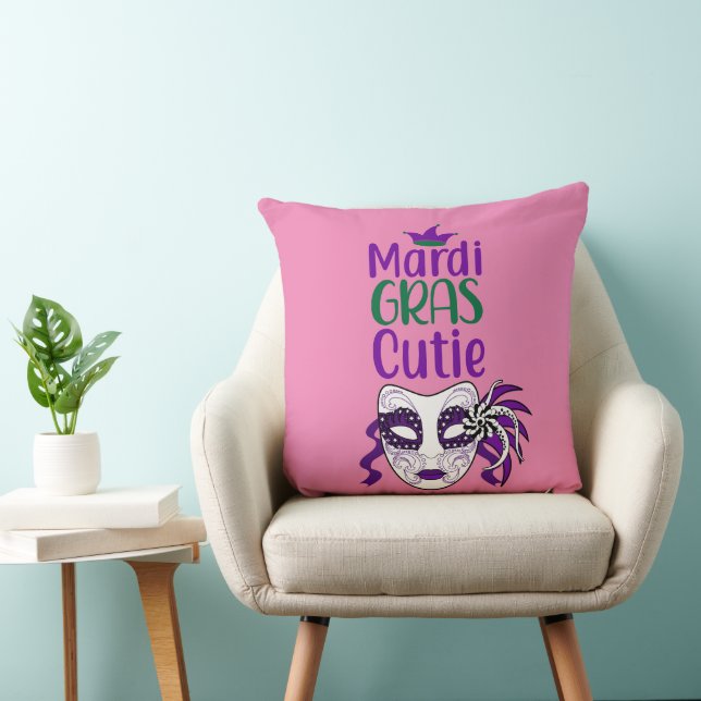 Mardi Gras Cutie Throw Pillow (Chair)