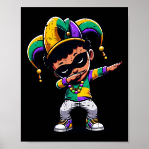 Mardi Gras Dabbing Boy Black Funny Outfit Jester H Poster