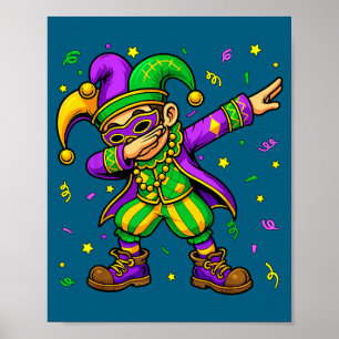 Mardi Gras Dabbing Boy Funny Jester Hat Kid New Or Poster