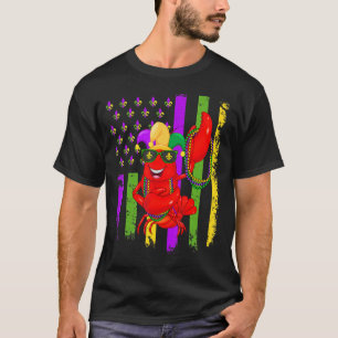 Mardi Gras Dabbing Crawfish US American Flag Celeb T-Shirt