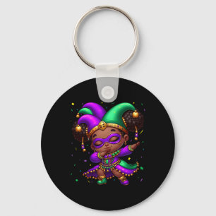 Mardi Gras Dabbing Cute Black Girl Jester Hat Wome Key Ring