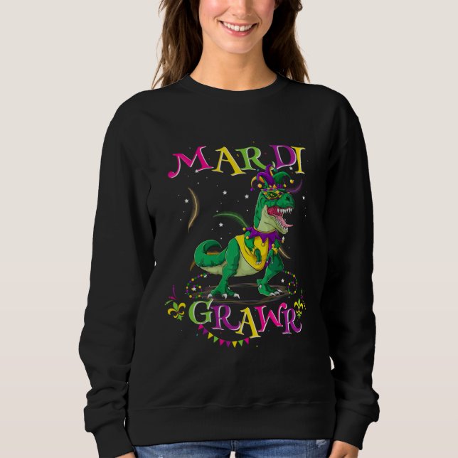Mardi Gras Dabbing Rex Dinosaur Mardi Grawr Bead C Sweatshirt (Front)
