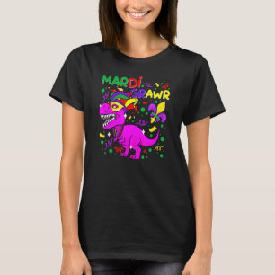 Mardi Gras Dabbing Rex Dinosaur Mardi Grawr Bead O T-Shirt