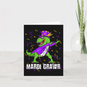 Mardi Gras Dabbing T Rex Dinosaur Mardi Grawr Bead Card