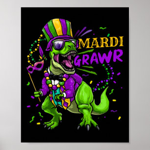 Mardi Gras Dabbing T Rex Dinosaur Mardi Grawr Bead Poster