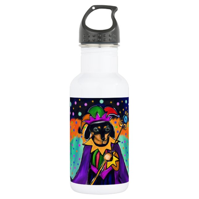 MARDI GRAS DACHSHUND 532 ML WATER BOTTLE (Front)
